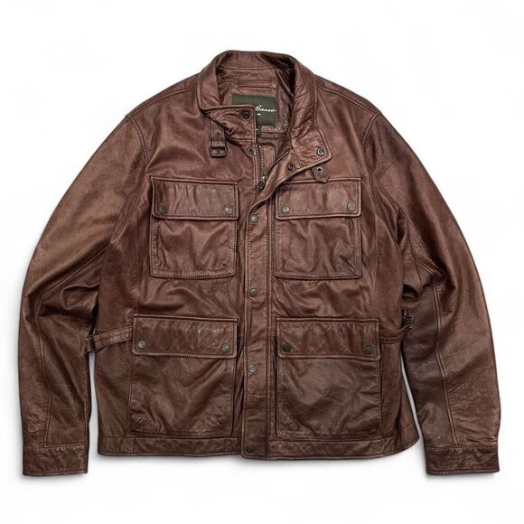 Eddie Bauer Mens Zip Up Soft Lamb Leather Jacket XL Brown Field Chore Utility - Picture 2 of 15